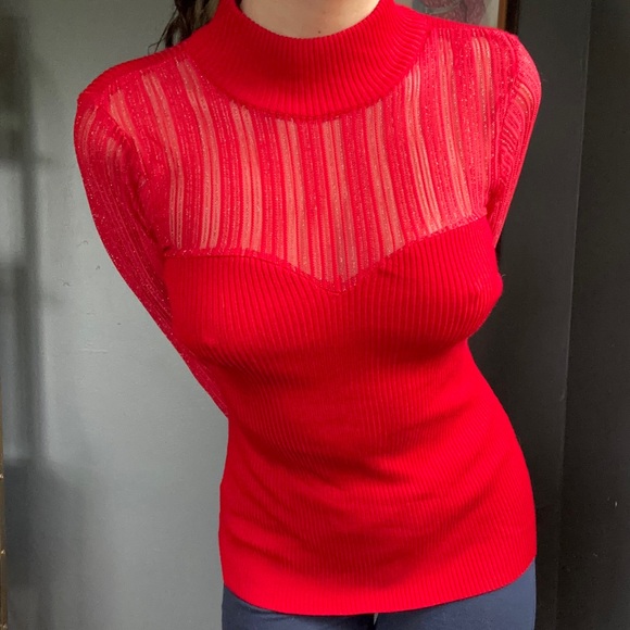 Red mesh turtleneck sweater - Picture 5 of 5